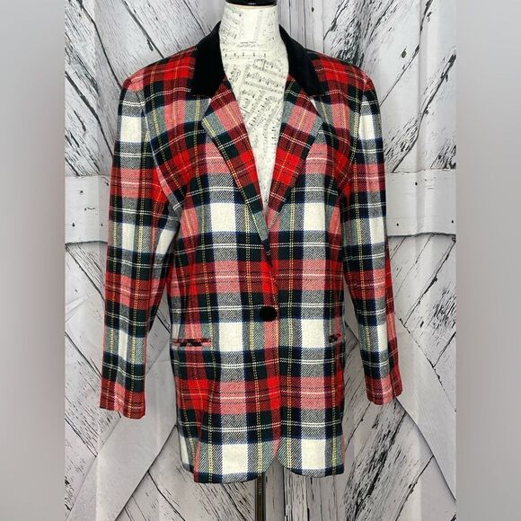 Vintage 90’s Fundamental Things Tartan Plaid Blazer 12P - Picture 1 of 7